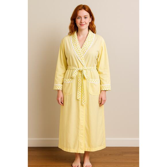 Secret treasures butter yellow ditzy floral cotton blend robe cottagecore large - Picture 1 of 15